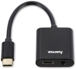 Hama 187206 2in1 USB-C Fiş - 3.5 mm Audio Soket + USB-C Şarj Soketi Çevirici Adaptör